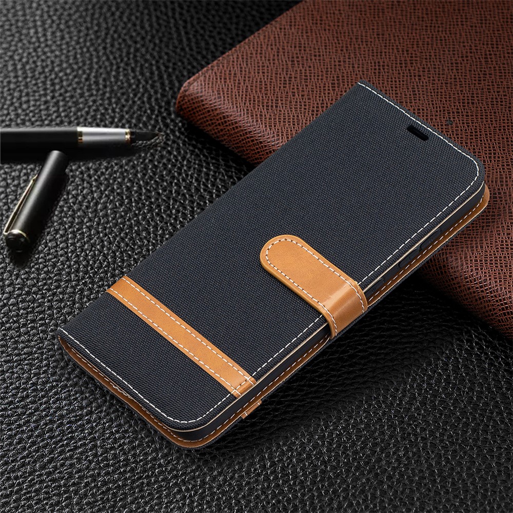 For Samsung Galaxy A52 5G Color Splicing Jeans Cloth Surface Wallet Leather Phone Cover - Black-7