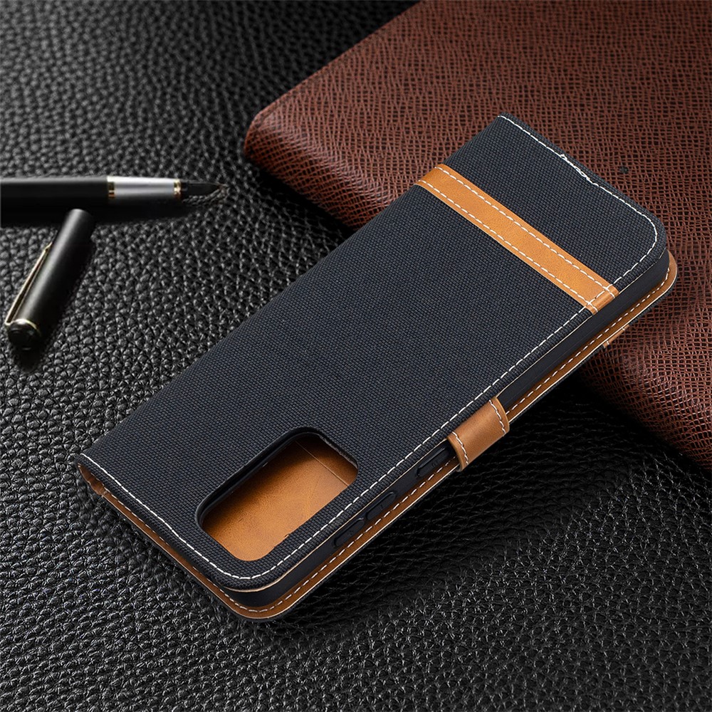 For Samsung Galaxy A52 5G Color Splicing Jeans Cloth Surface Wallet Leather Phone Cover - Black-8