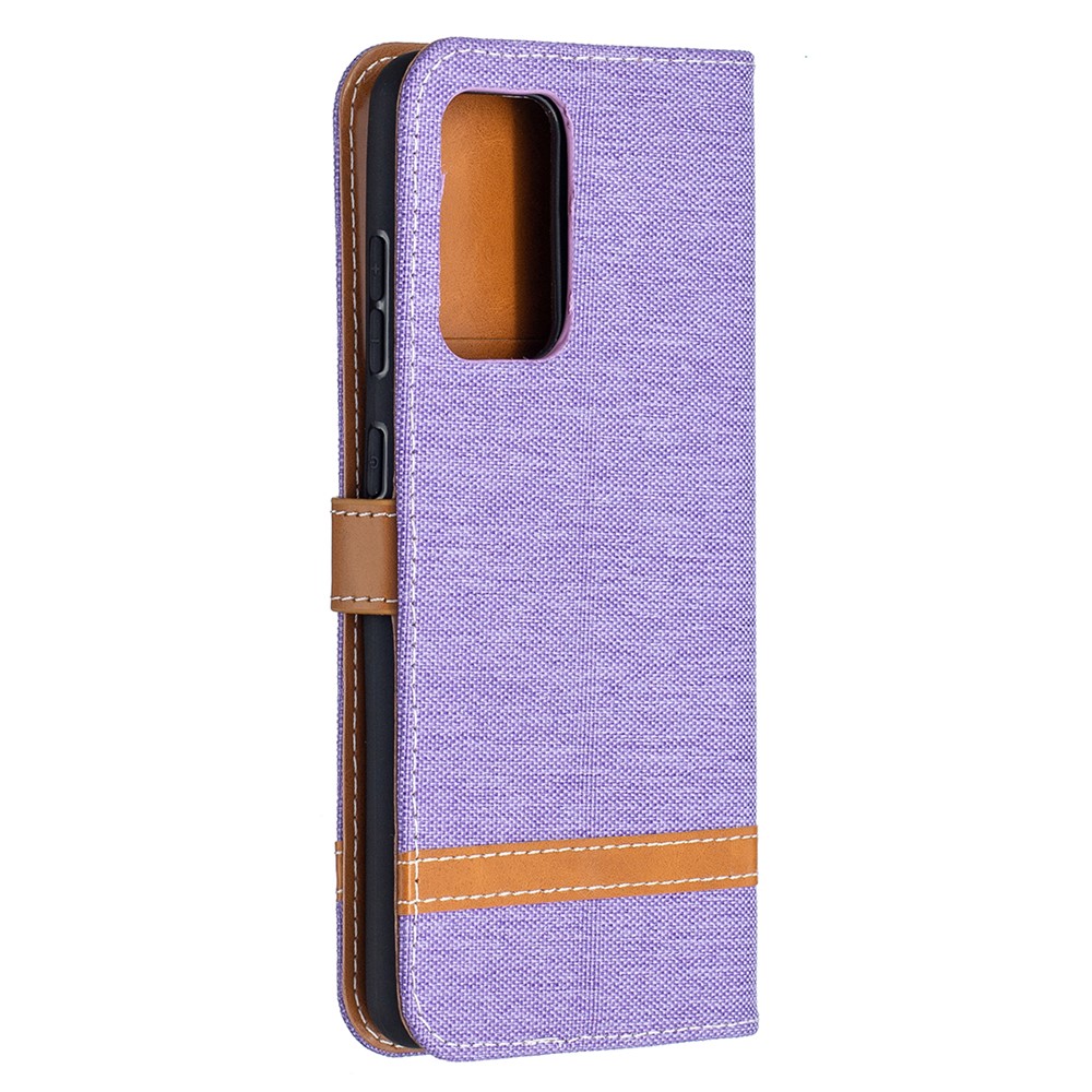 For Samsung Galaxy A52 5G Color Splicing Jeans Cloth Surface Wallet Leather Phone Cover - Purple-3