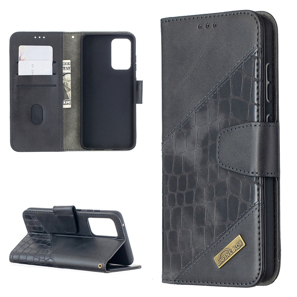 BF04 Splicing Crocodile Texture Protector Wallet Stand Leather Case for Samsung Galaxy A52 5G - Black-1