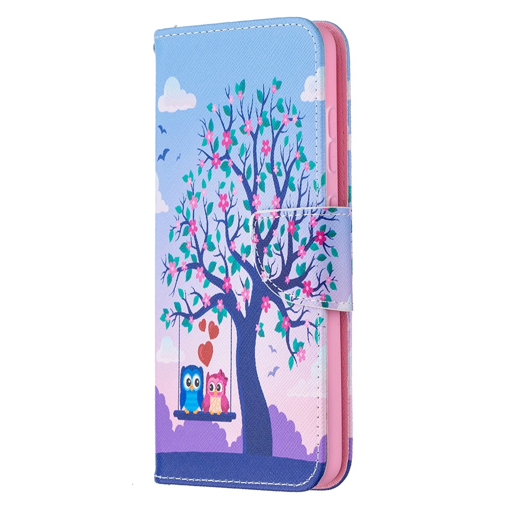 Wallet Stand Design Pattern Printing Folio Flip Leather Phone Shell for Samsung Galaxy A52 5G - Couple Owls and Tree-2