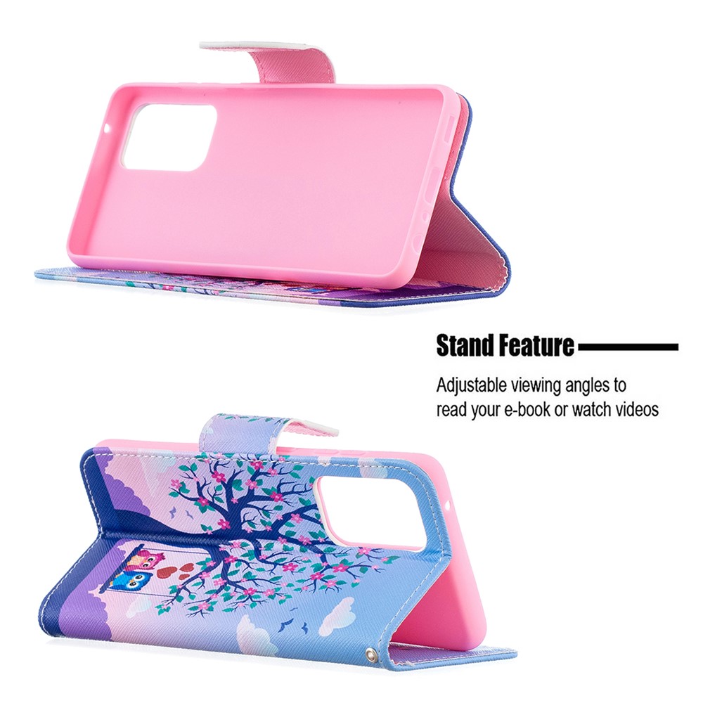 Wallet Stand Design Pattern Printing Folio Flip Leather Phone Shell for Samsung Galaxy A52 5G - Couple Owls and Tree-5