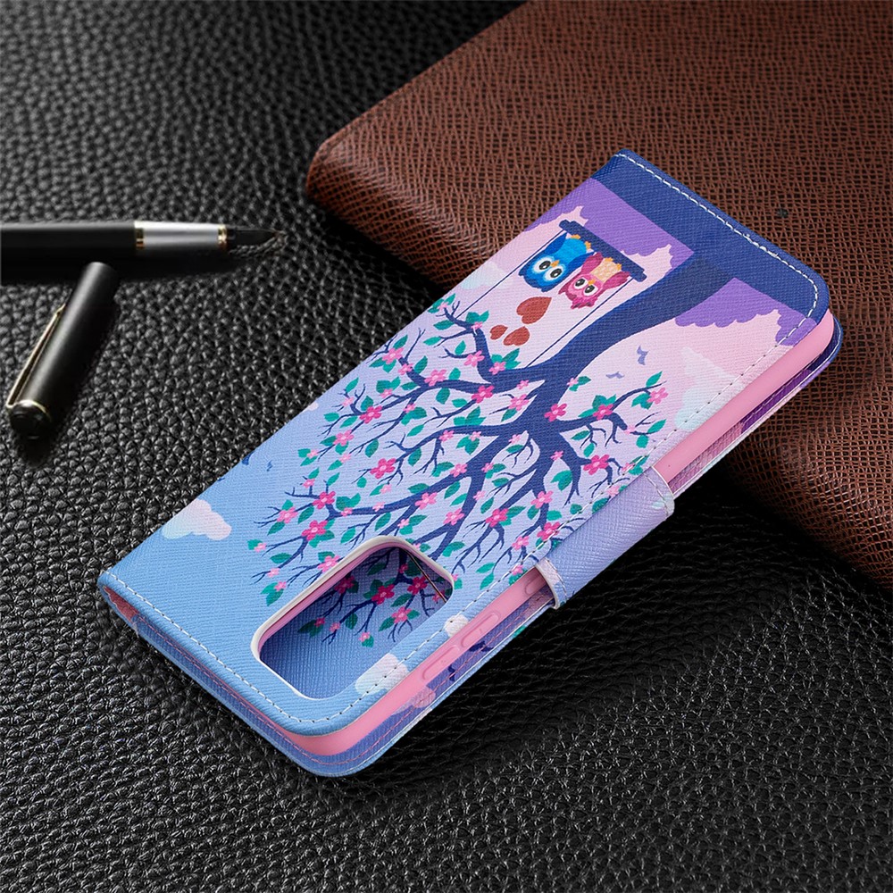 Wallet Stand Design Pattern Printing Folio Flip Leather Phone Shell for Samsung Galaxy A52 5G - Couple Owls and Tree-8