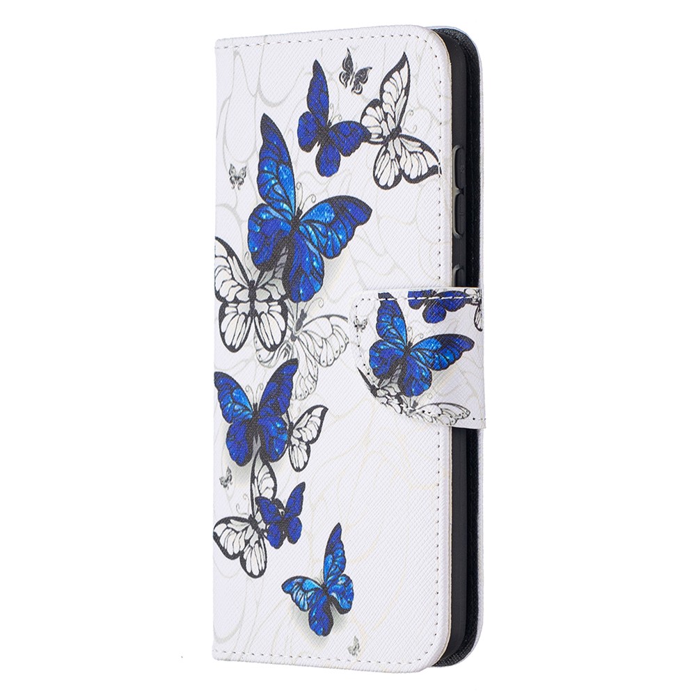 Wallet Stand Design Pattern Printing Folio Flip Leather Phone Shell for Samsung Galaxy A52 5G - Blue Butterflies-2