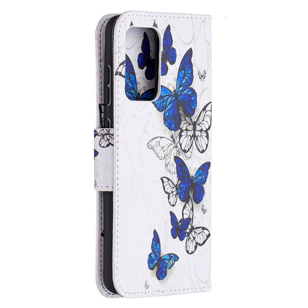 Wallet Stand Design Pattern Printing Folio Flip Leather Phone Shell for Samsung Galaxy A52 5G - Blue Butterflies-3