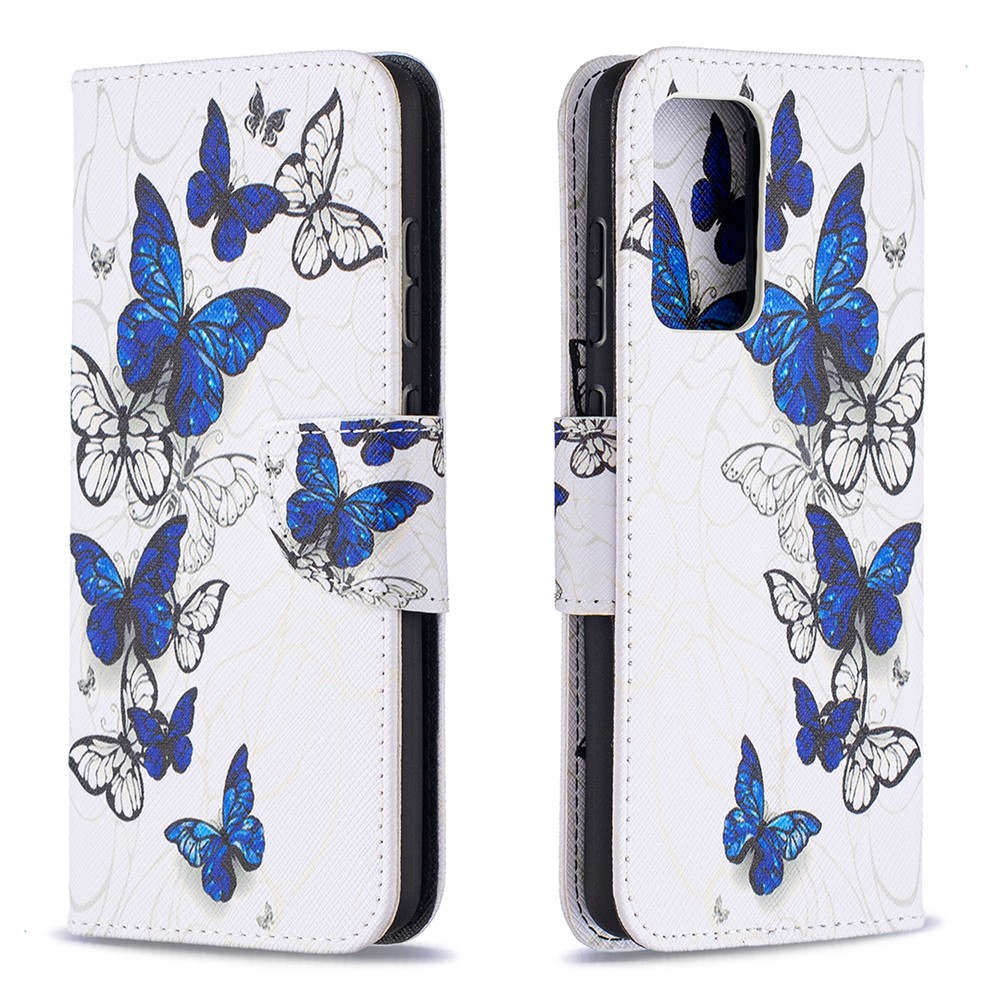 Wallet Stand Design Pattern Printing Folio Flip Leather Phone Shell for Samsung Galaxy A52 5G - Blue Butterflies-4