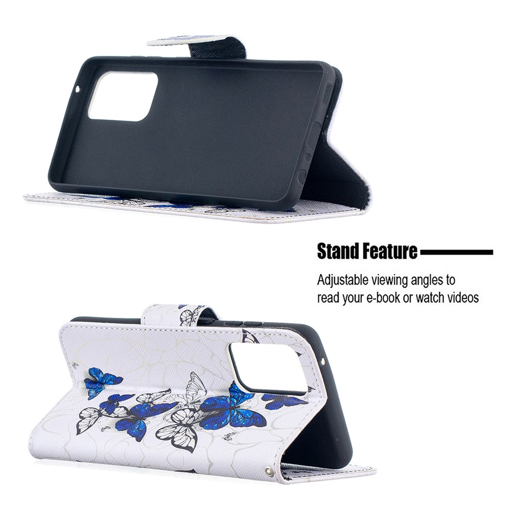 Wallet Stand Design Pattern Printing Folio Flip Leather Phone Shell for Samsung Galaxy A52 5G - Blue Butterflies-5
