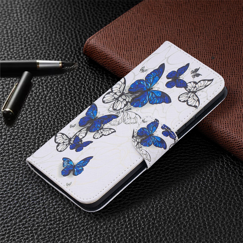 Wallet Stand Design Pattern Printing Folio Flip Leather Phone Shell for Samsung Galaxy A52 5G - Blue Butterflies-7
