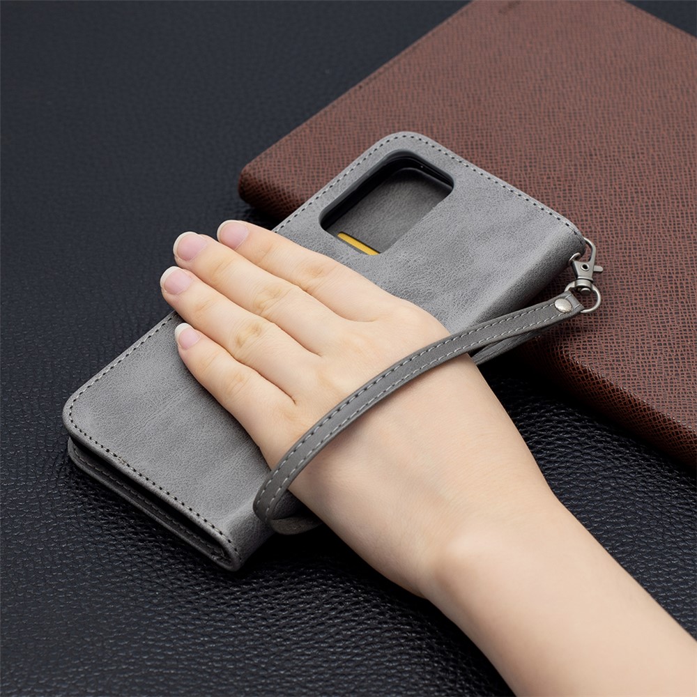 PU Leather Wallet Stylish Smartphone Case for Samsung Galaxy A52 5G - Grey-9
