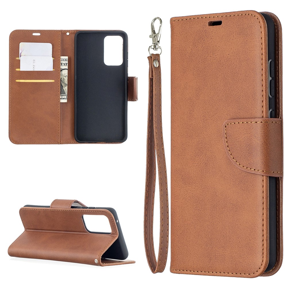 PU Leather Wallet Stylish Smartphone Case for Samsung Galaxy A52 5G - Brown-1