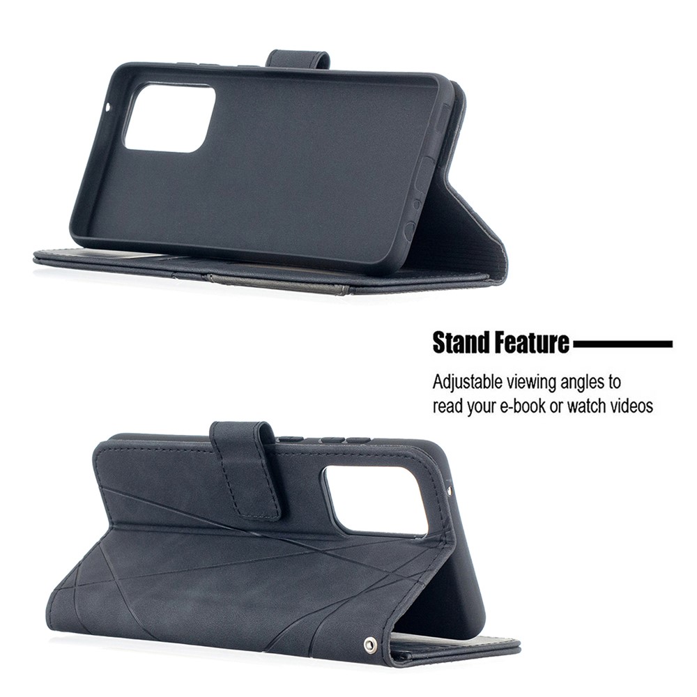 BF05 Geometric Texture Leather Wallet Stand Case Cover for Samsung Galaxy A52 5G - Black-5