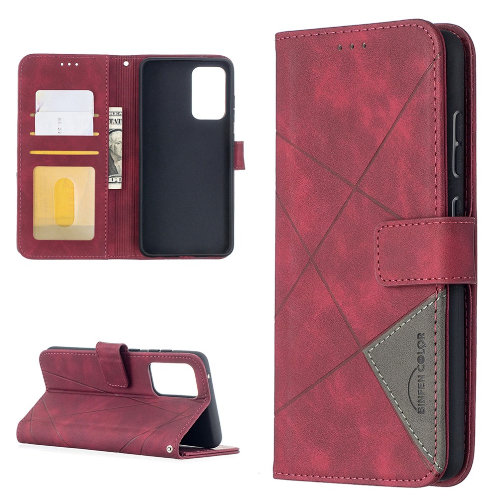 BF05 Geometric Texture Leather Wallet Stand Case Cover for Samsung Galaxy A52 5G - Red-1