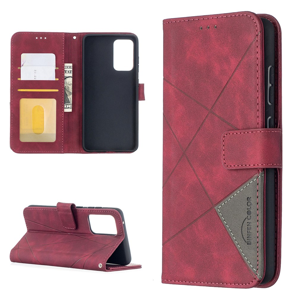 BF05 Geometrische Textur Leder -brieftasche Hülle Für Samsung Galaxy A52 4G/5G / A52s 5g - Rot