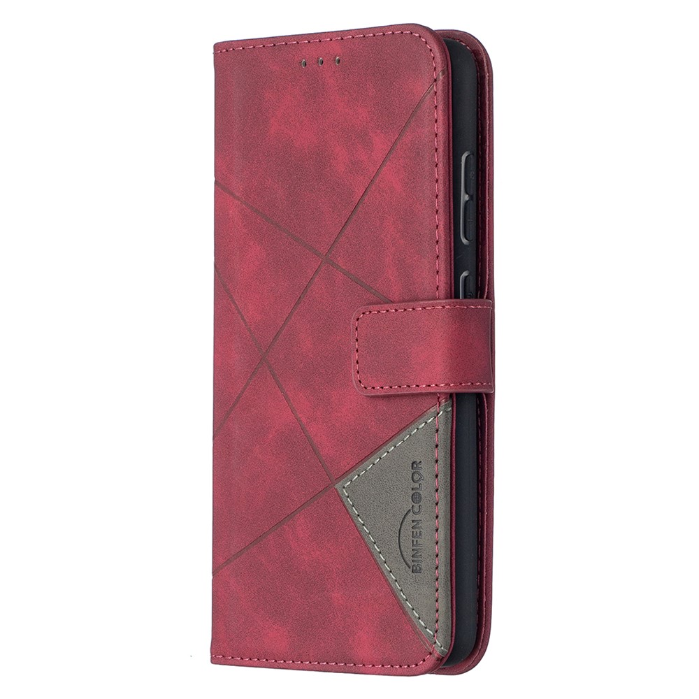 BF05 Geometric Texture Leather Wallet Stand Case Cover for Samsung Galaxy A52 5G - Red-2