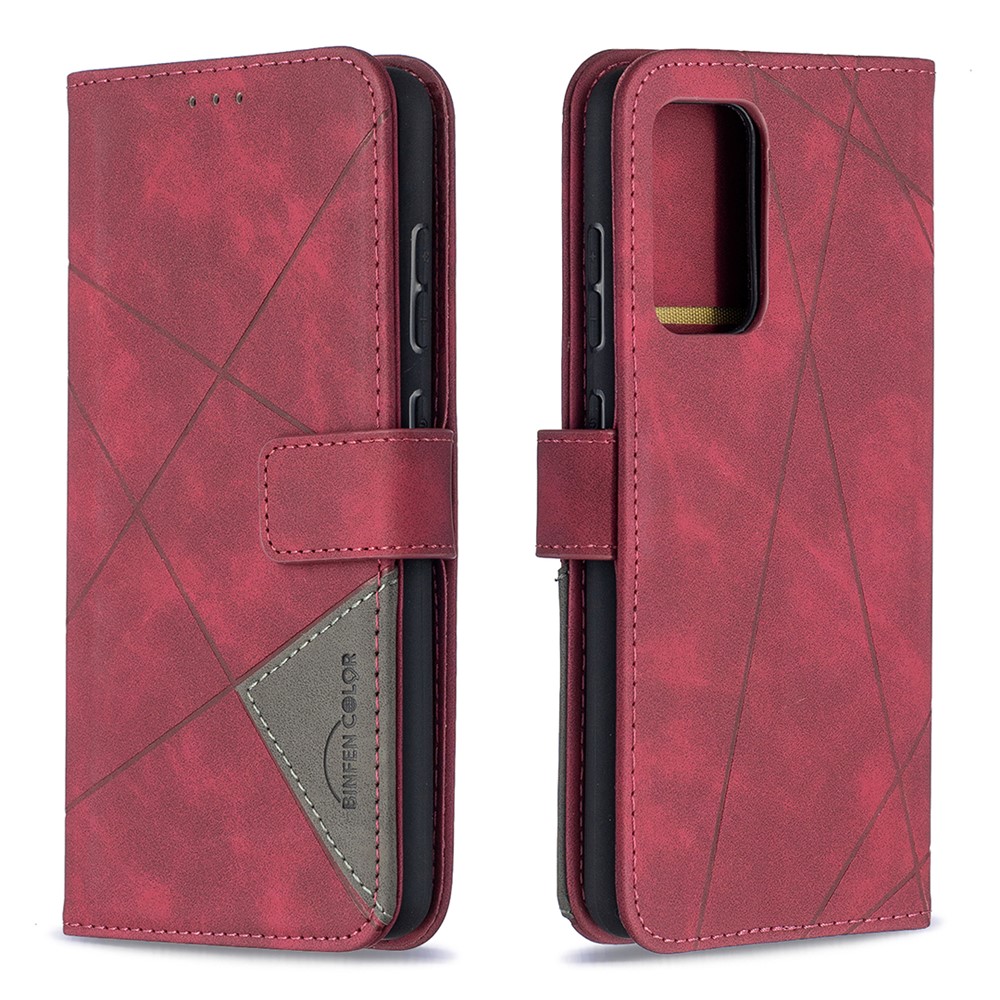 BF05 Geometric Texture Leather Wallet Stand Case Cover for Samsung Galaxy A52 5G - Red-4