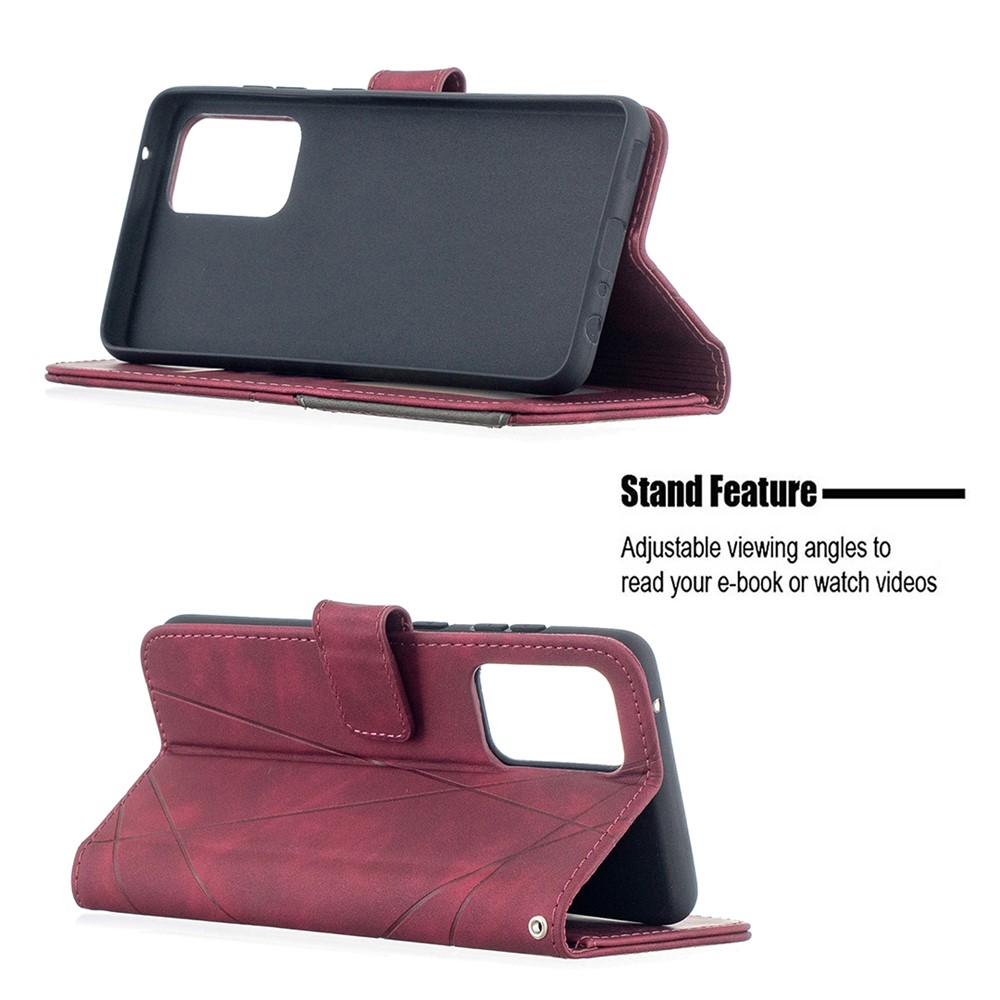BF05 Geometric Texture Leather Wallet Stand Case Cover for Samsung Galaxy A52 5G - Red-5