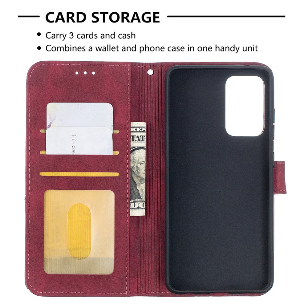 BF05 Geometric Texture Leather Wallet Stand Case Cover for Samsung Galaxy A52 5G - Red-6
