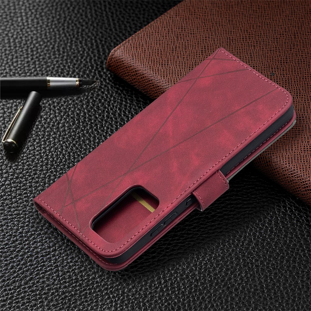 BF05 Coperchio di Supporto Per il Portafoglio in Pelle Geometrica Per Texture Per Samsung Galaxy A52 4G/5G / A52s 5G - Rosso