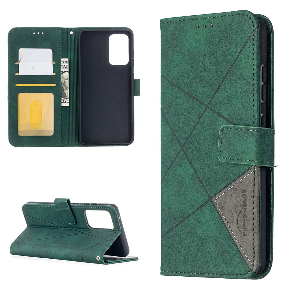 BF05 Geometric Texture Leather Wallet Stand Case Cover for Samsung Galaxy A52 5G - Green-1