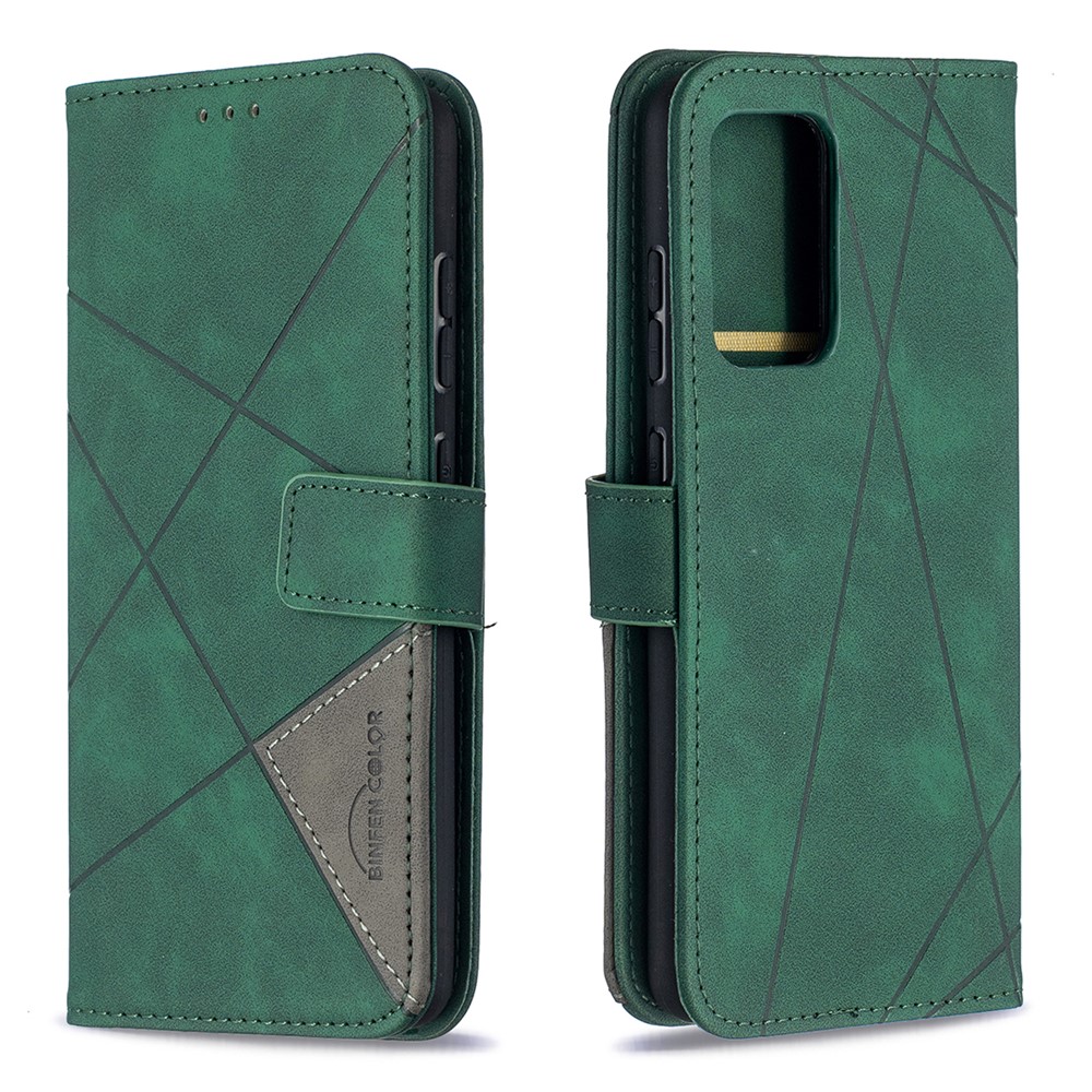 BF05 Geometric Texture Leather Wallet Stand Case Cover for Samsung Galaxy A52 5G - Green-4