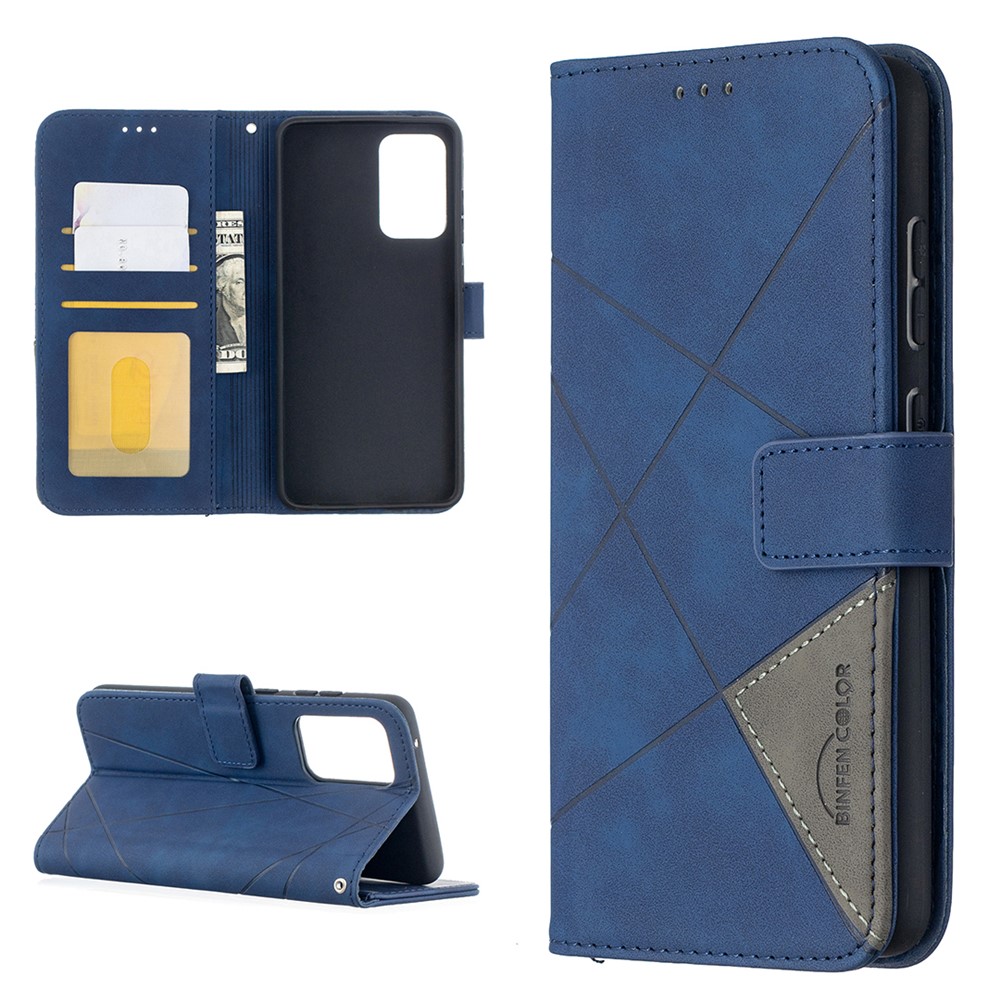 BF05 Geometric Texture Leather Wallet Stand Case Cover for Samsung Galaxy A52 5G - Blue-1