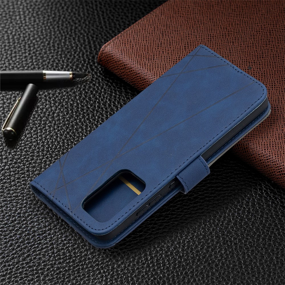 BF05 Geometric Texture Leather Wallet Stand Case Cover for Samsung Galaxy A52 5G - Blue-8