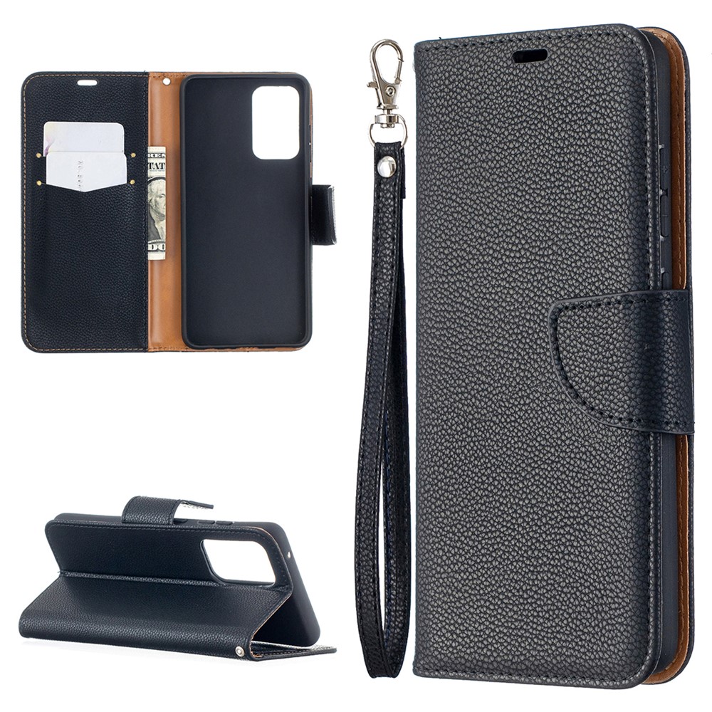 Litchi Surface with Wallet Leather Stand Case for Samsung Galaxy A52 5G - Black-1