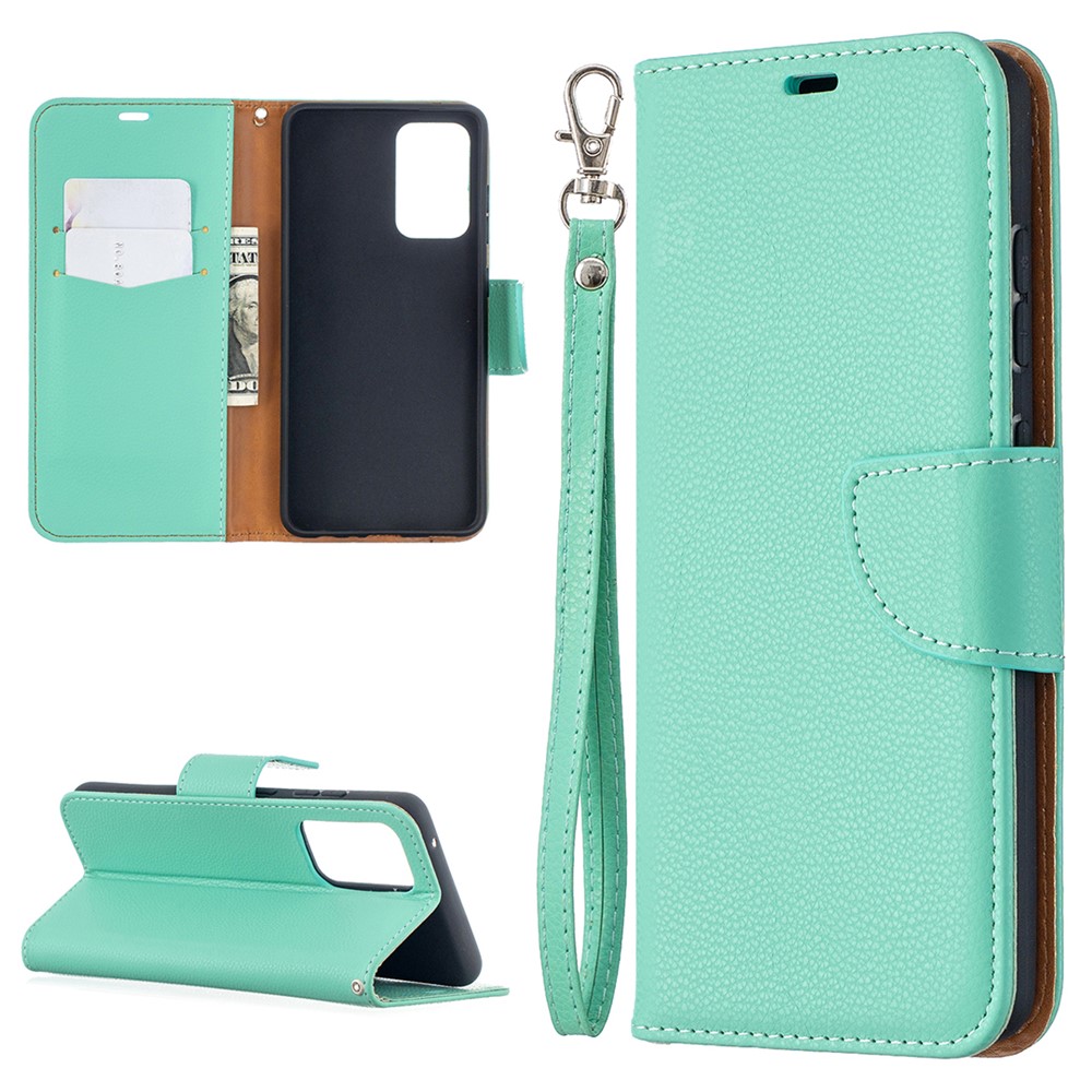 Litchi Surface with Wallet Leather Stand Case for Samsung Galaxy A52 5G - Green-1