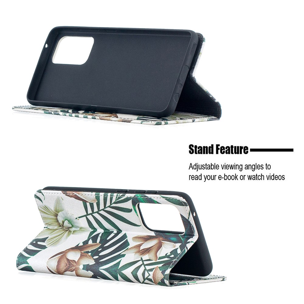 Pattern Printing PU Leather Auto-absorbed Case with Wallet Stand Design for Samsung Galaxy A52 5G - Leaves-5