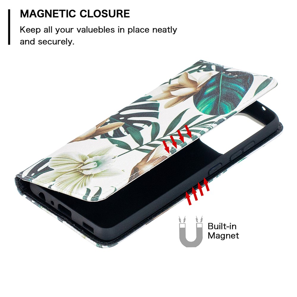 Pattern Printing PU Leather Auto-absorbed Case with Wallet Stand Design for Samsung Galaxy A52 5G - Leaves-6