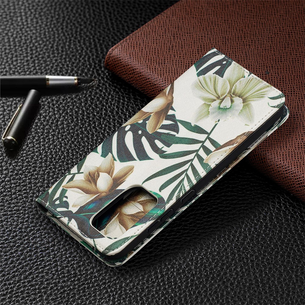 Pattern Printing PU Leather Auto-absorbed Case with Wallet Stand Design for Samsung Galaxy A52 5G - Leaves-9