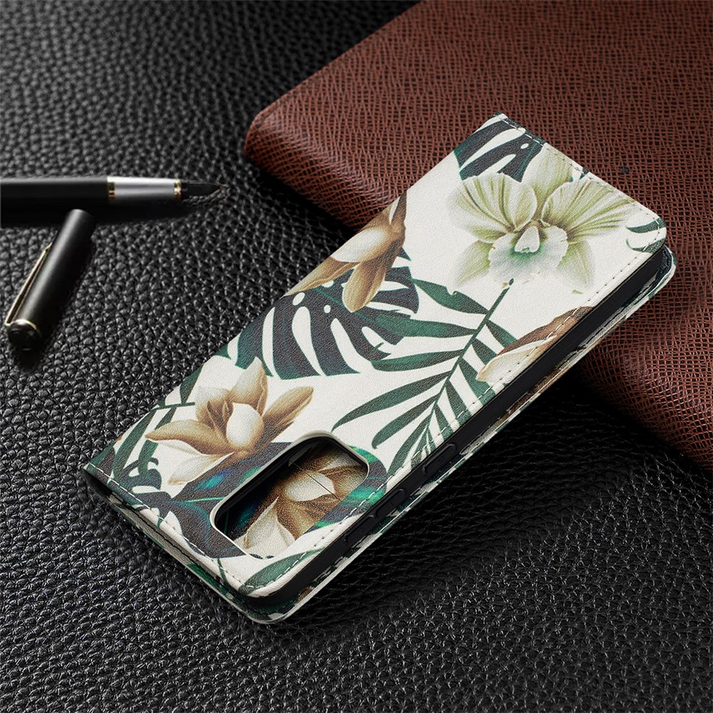 Impresión de Patrones Case de Cuero PU Auto-absorbido Con Diseño de Stand de Billetera Para Samsung Galaxy A52 4G/5G / A52s 5G - Hojas