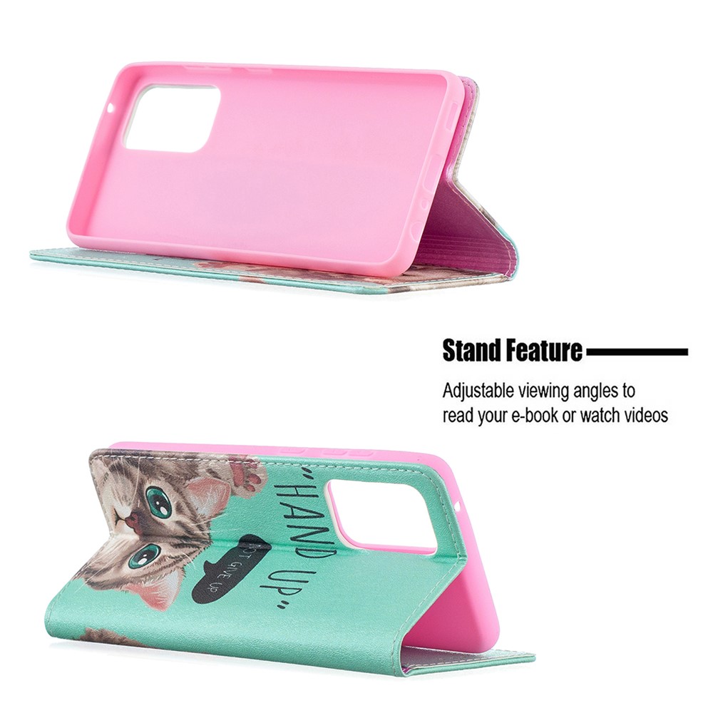 Pattern Printing PU Leather Auto-absorbed Case with Wallet Stand Design for Samsung Galaxy A52 5G - Cat-5