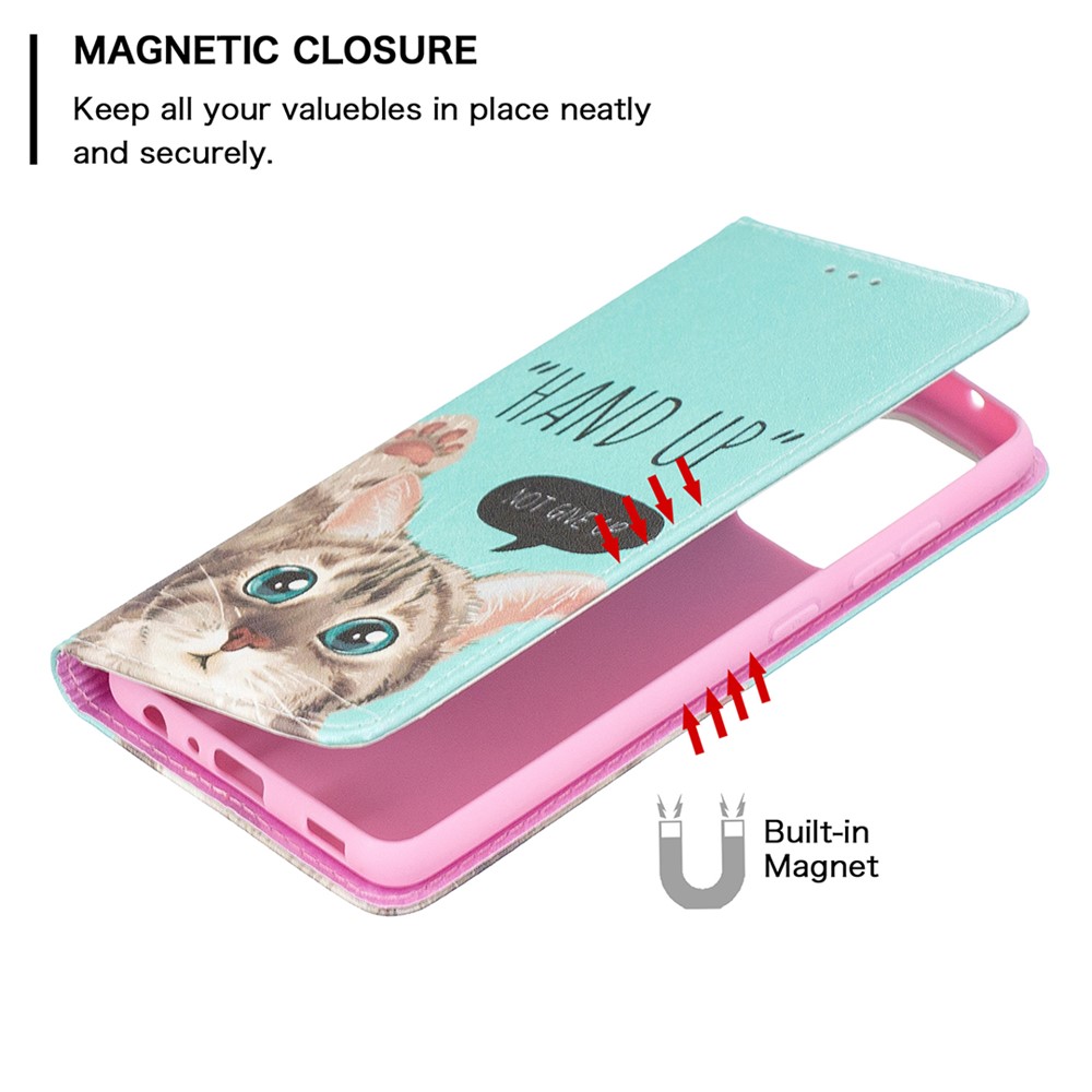 Pattern Printing PU Leather Auto-absorbed Case with Wallet Stand Design for Samsung Galaxy A52 5G - Cat-6