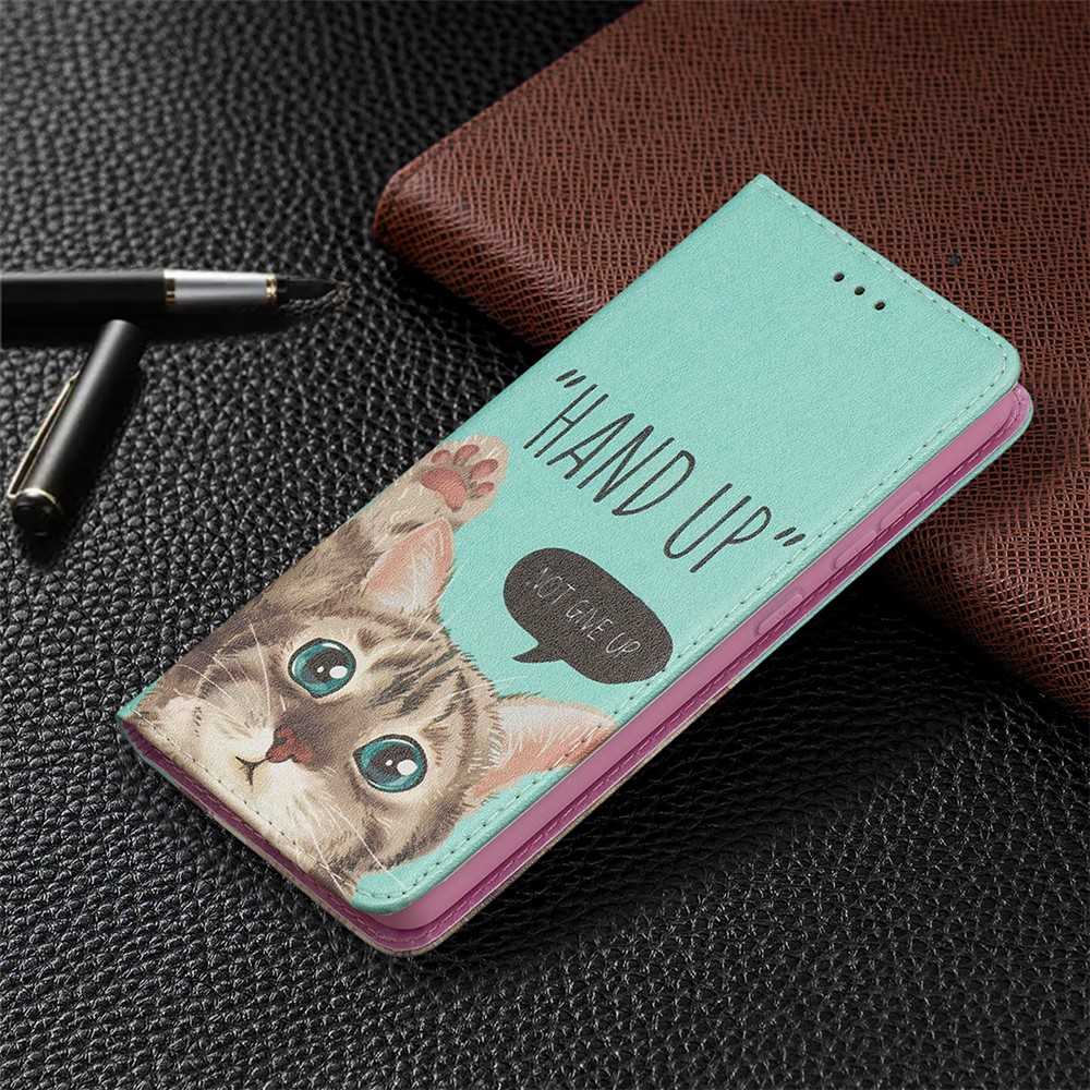 Pattern Printing PU Leather Auto-absorbed Case with Wallet Stand Design for Samsung Galaxy A52 5G - Cat-8