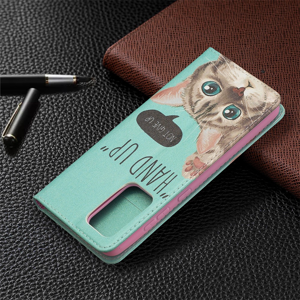 Pattern Printing PU Leather Auto-absorbed Case with Wallet Stand Design for Samsung Galaxy A52 5G - Cat-9