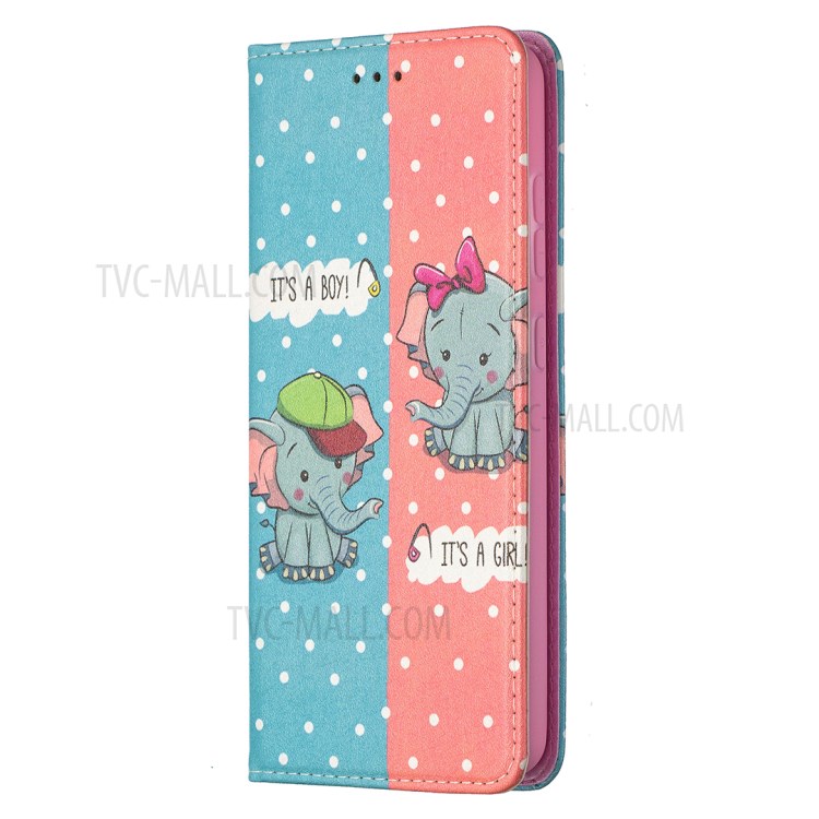 Pattern Printing PU Leather Auto-absorbed Case with Wallet Stand Design for Samsung Galaxy A52 5G - Elephant-2