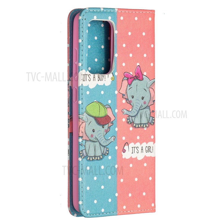 Pattern Printing PU Leather Auto-absorbed Case with Wallet Stand Design for Samsung Galaxy A52 5G - Elephant-3