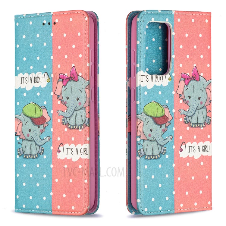 Pattern Printing PU Leather Auto-absorbed Case with Wallet Stand Design for Samsung Galaxy A52 5G - Elephant-4