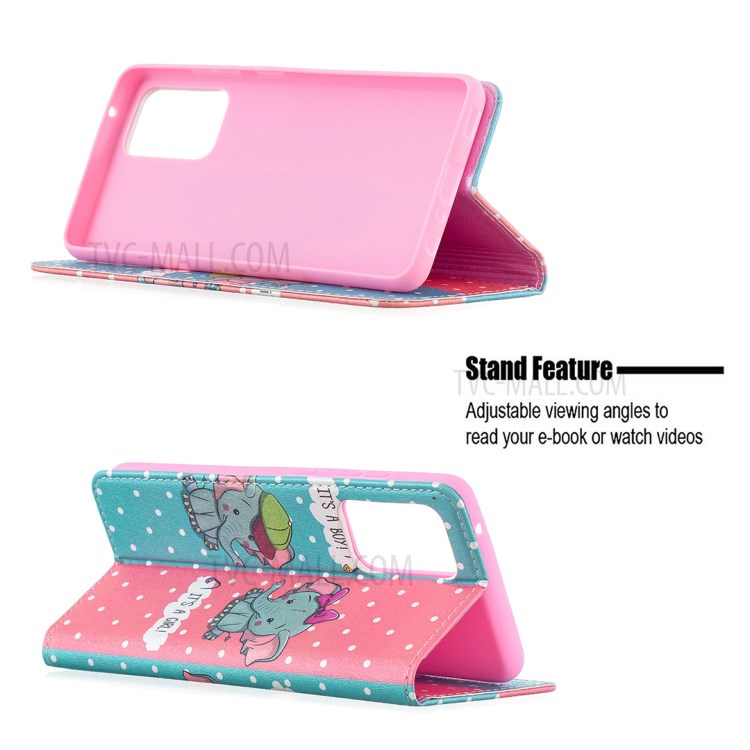 Pattern Printing PU Leather Auto-absorbed Case with Wallet Stand Design for Samsung Galaxy A52 5G - Elephant-5