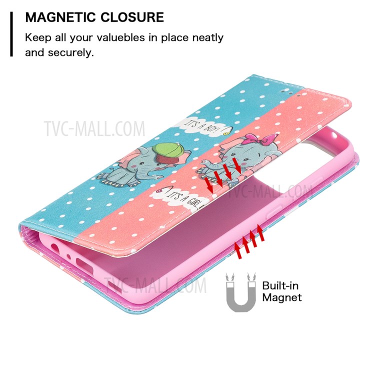 Pattern Printing PU Leather Auto-absorbed Case with Wallet Stand Design for Samsung Galaxy A52 5G - Elephant-6