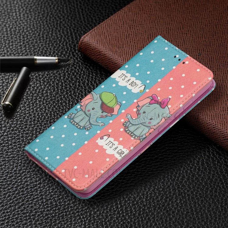 Pattern Printing PU Leather Auto-absorbed Case with Wallet Stand Design for Samsung Galaxy A52 5G - Elephant-8