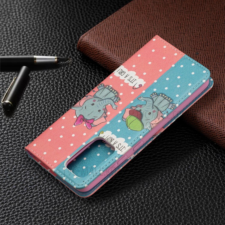 Pattern Printing PU Leather Auto-absorbed Case with Wallet Stand Design for Samsung Galaxy A52 5G - Elephant-9