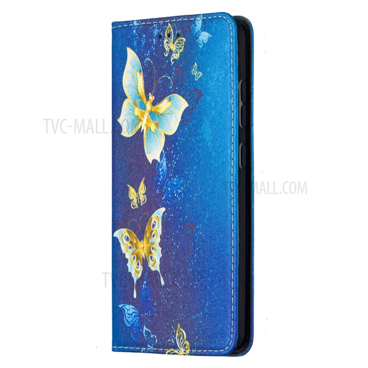 Pattern Printing PU Leather Auto-absorbed Case with Wallet Stand Design for Samsung Galaxy A52 5G - Gold Butterflies-2