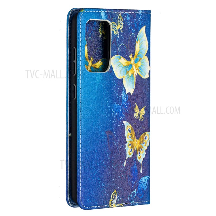 Pattern Printing PU Leather Auto-absorbed Case with Wallet Stand Design for Samsung Galaxy A52 5G - Gold Butterflies-3