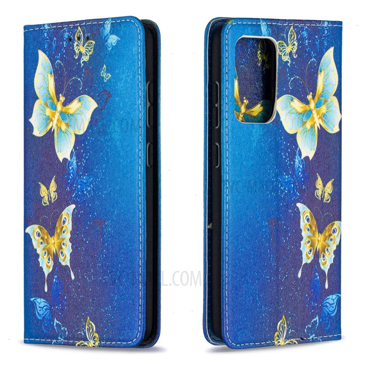 Pattern Printing PU Leather Auto-absorbed Case with Wallet Stand Design for Samsung Galaxy A52 5G - Gold Butterflies-4