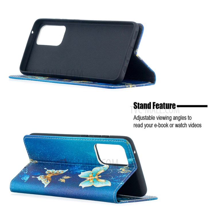 Pattern Printing PU Leather Auto-absorbed Case with Wallet Stand Design for Samsung Galaxy A52 5G - Gold Butterflies-5