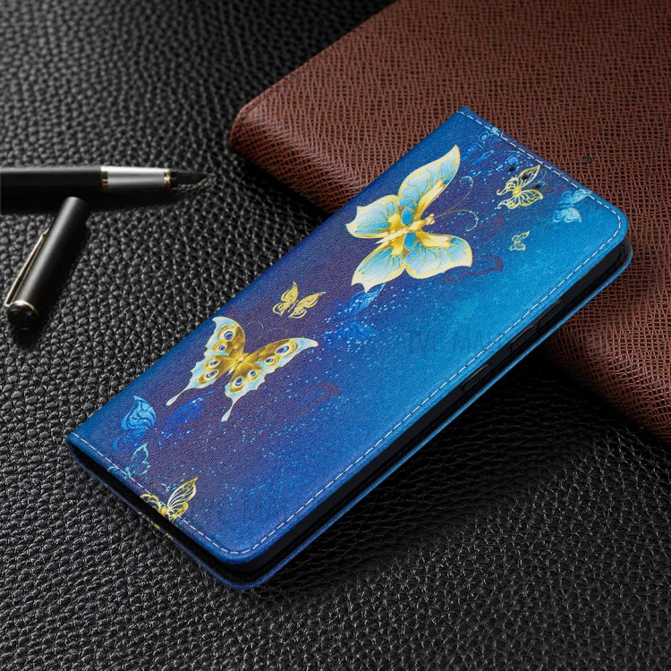 Pattern Printing PU Leather Auto-absorbed Case with Wallet Stand Design for Samsung Galaxy A52 5G - Gold Butterflies-8
