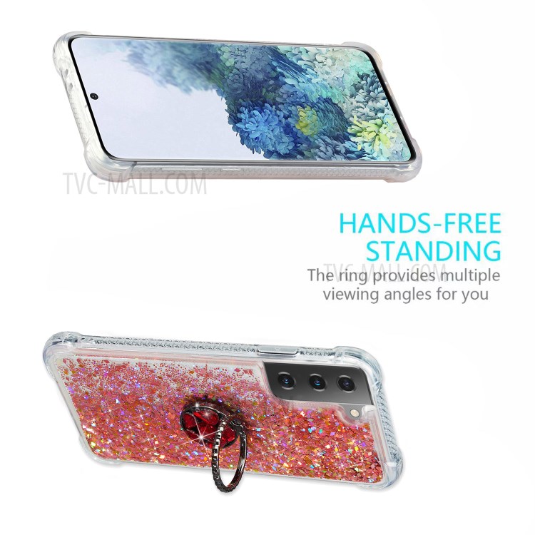 Glitter Powder Quicksand Design Rhinestone Kickstand TPU Phone Case for Samsung Galaxy S21 Plus 5G - Rose Gold-3