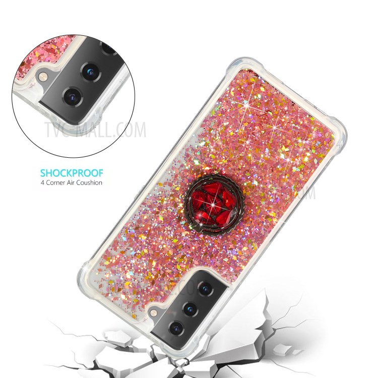 Glitter Powder Quicksand Design Rhinestone Kickstand TPU Phone Case for Samsung Galaxy S21 Plus 5G - Rose Gold-4